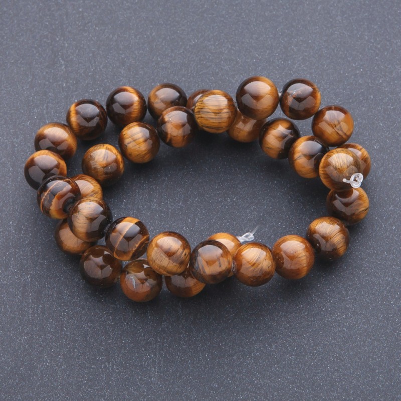 Natural Stone Beads Tiger's Eye on Thread, Diameter 12mm, Length 39cm