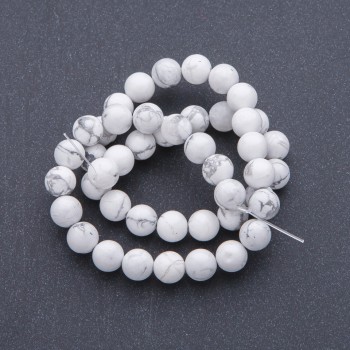 Natural Stone Cacholong Smooth Round Beads on a Strand, diameter 8mm +/-, length 38cm
