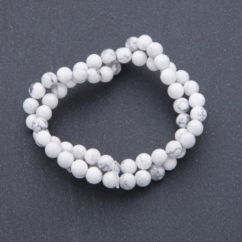 Natural Stone Beads Cacholong on Strand Round, 6mm Diameter, 38cm Length