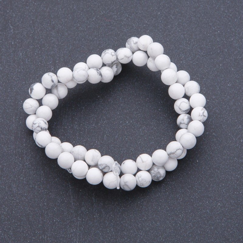 Natural Stone Beads Cacholong on Strand Round, 6mm Diameter, 38cm Length