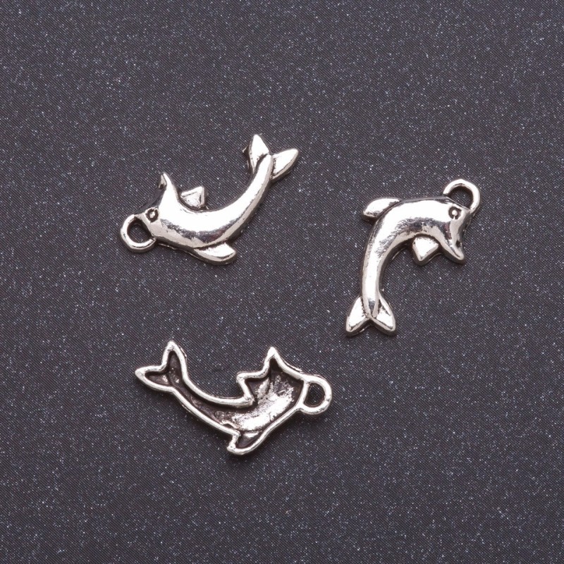 Dolphin Pendant Finding, Width 11mm, Gray Metal, Pack 20g +/-34pcs