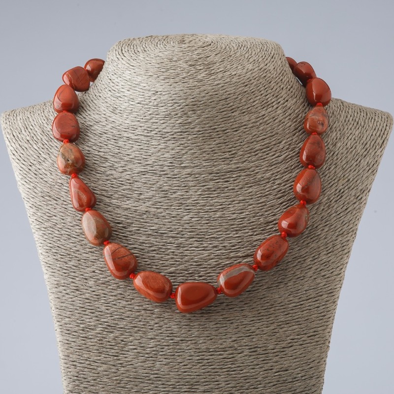 Necklace Natural Stone Red Jasper Tumbled, Graduated Size, Diameter 9-15cm, Length 48cm