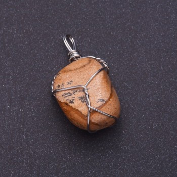 Pendant Natural Stone Landscape Jasper in Silver-Tone Wire Wrap 2.8x2cm (+-)