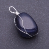 Natural Aventurine Stone Pendant "Blue Sand Night of Cairo" in Wire Wrap, 3x2cm (+/-), Assorted Sizes