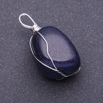 Natural Aventurine Stone Pendant "Blue Sand Night of Cairo" in Wire Wrap, 3x2cm (+/-), Assorted Sizes