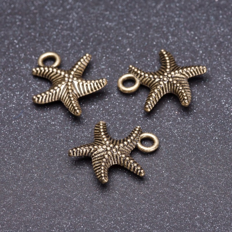 Findings Pendant Starfish, "Bronze" Color, 13mm, Pack of 19
