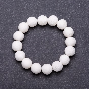 Natural Stone Bracelet on Elastic Band, White Sponge Coral, diameter 12mm, length 18cm