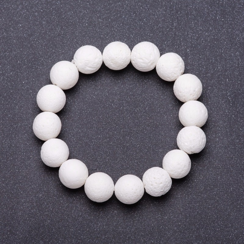 Natural Stone Bracelet on Elastic Band, White Sponge Coral, diameter 12mm, length 18cm