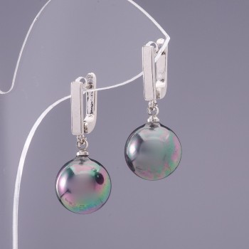 Earrings "Elegant" Majorca Pearl "Petrol", 12mm diameter