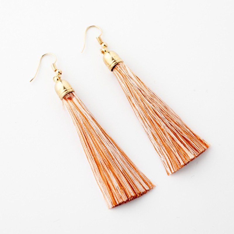 Tassel Earrings "Caramel Stripe", Length 8 cm, Gold Metal Color