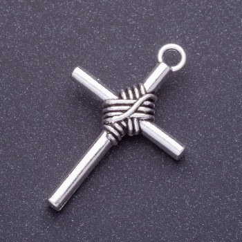 Cross Pendant Hardware, 40mm Length, d1-3.5mm, Silver Color, Pack of 6 Pieces