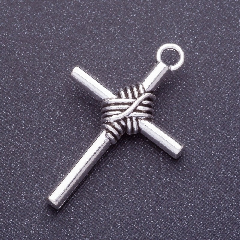 Cross Pendant Hardware, 40mm Length, d1-3.5mm, Silver Color, Pack of 6 Pieces