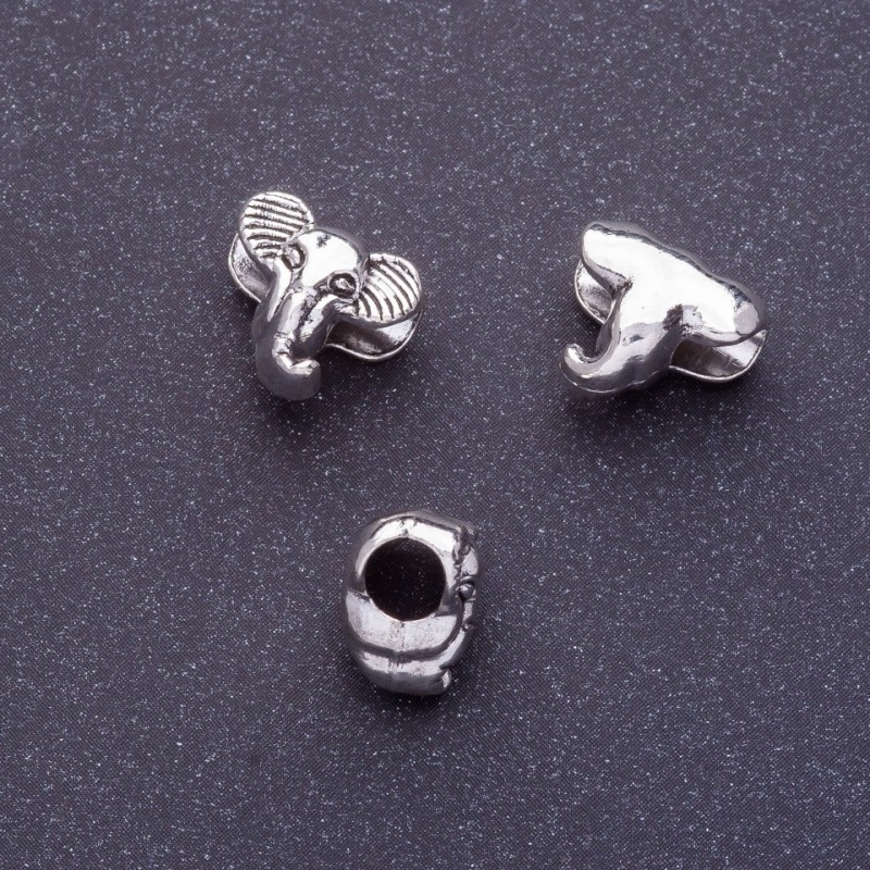 Pandora-Style Bead Elephant 10x12mm, Hole Diameter 4.5mm, Pack 20g +/-11pcs