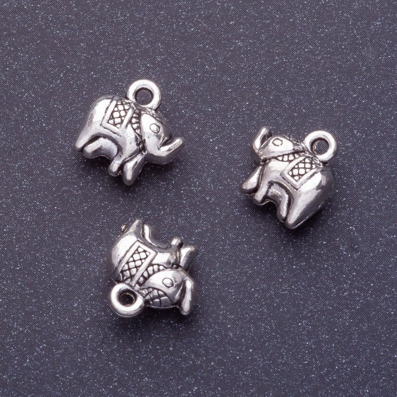 Elephant Pendant, 11mm, Hole 1.5mm, Silver Color, Pack of 20g (+/-11 pcs)