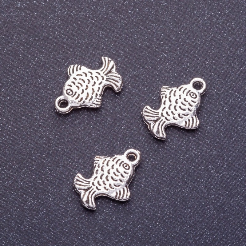 Fish Pendant, 16mm, Hole 1.5mm, Silver Color, Pack of 20g (+/-22 pcs)