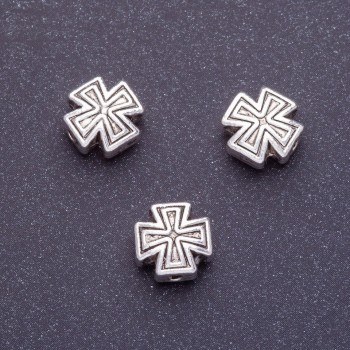 Cross Bead Insert Finding, Length 10mm, Hole Diameter 1-1.5mm, Silver Color, 20g Pack +/-10pcs