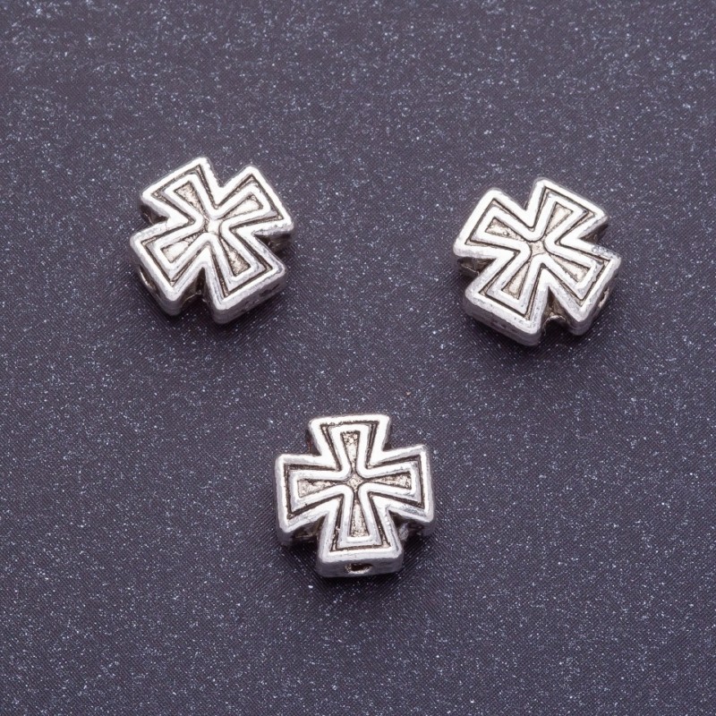 Cross Bead Insert Finding, Length 10mm, Hole Diameter 1-1.5mm, Silver Color, 20g Pack +/-10pcs
