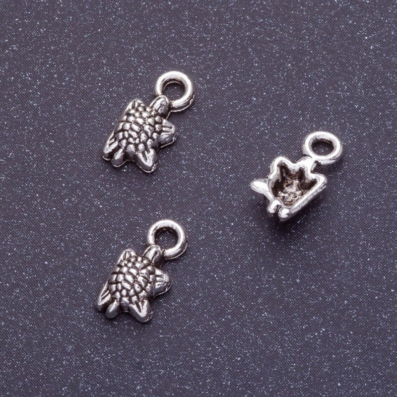 Sea Turtle Pendant Finding, Length 11x5mm, Hole 1-1.5mm, Silver Color, Pack 20g +/-62pcs