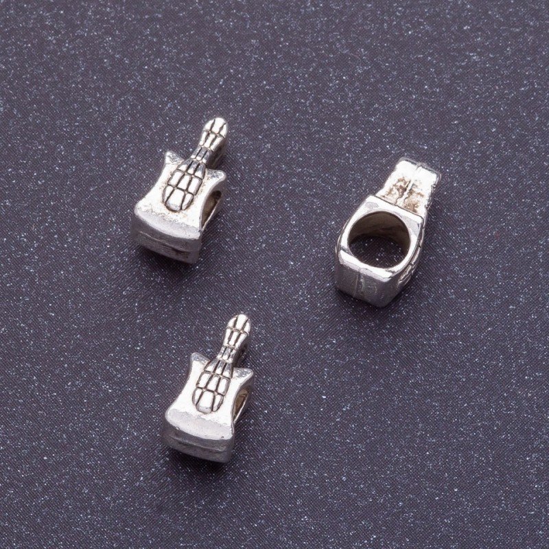 Pandora Guitar Insert Bead, 11mm Length, 4mm Hole, Silver Color, 20g Pack (24 pcs)