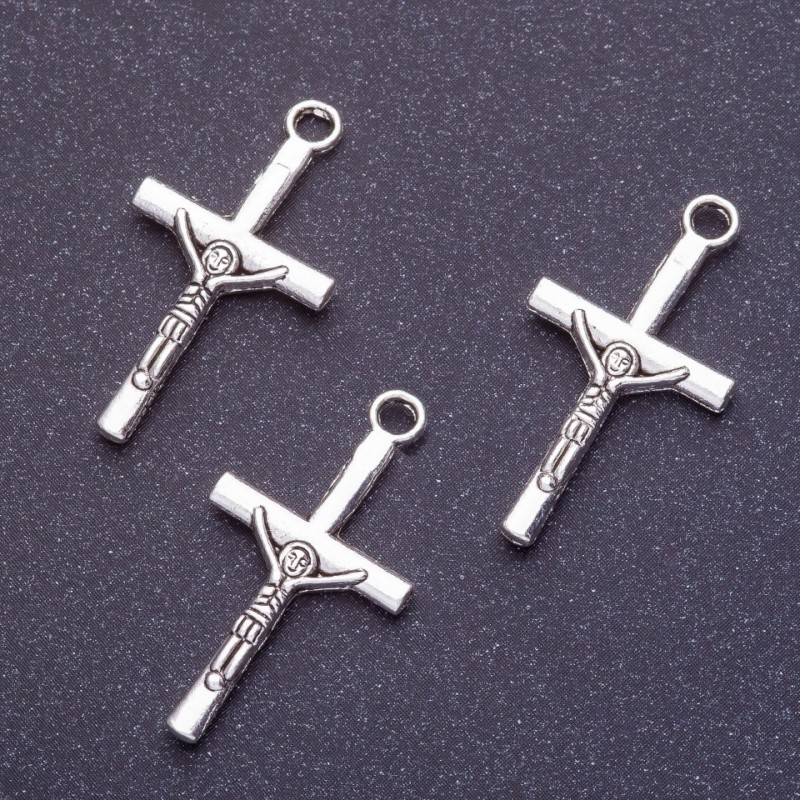 Crucifix Cross Pendant Finding, Length 28mm d1-1.5mm, Silver Color, Pack 20g +/-19pcs