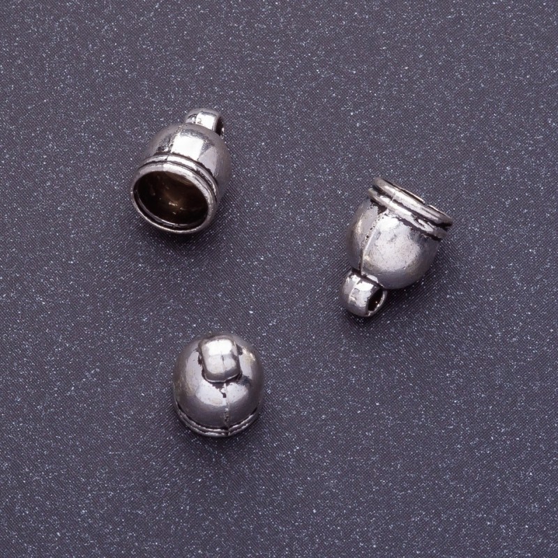 Jewelry Finding Cord End, length 11x7.5mm d2-5mm d3-1.5mm color silver pack 20g +/- 25pcs