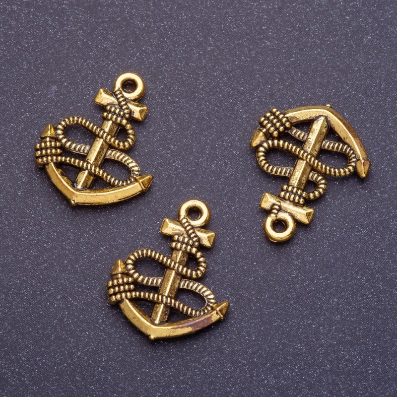 Anchor Pendant Finding, Length 24mm d1mm, "Antique Gold" Color, Pack 20g +/-11pcs