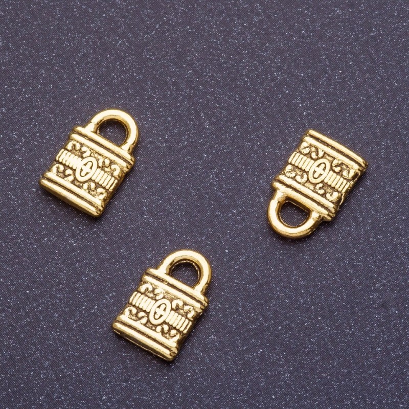 Lock Pendant Hardware, 12mm Length, d1-1.5mm, Antique Gold Color, Pack of 18 Pieces