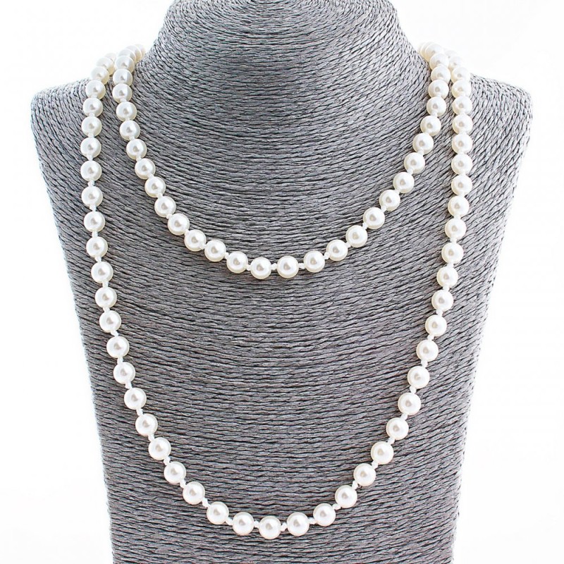 Long Pearl Necklace (Synthetic Plastic), 8mm Diameter, 150cm+