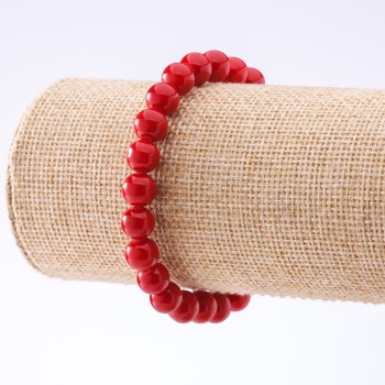 Coral (Pressed) Bracelet on Elastic Band, diameter 8mm, length 18cm