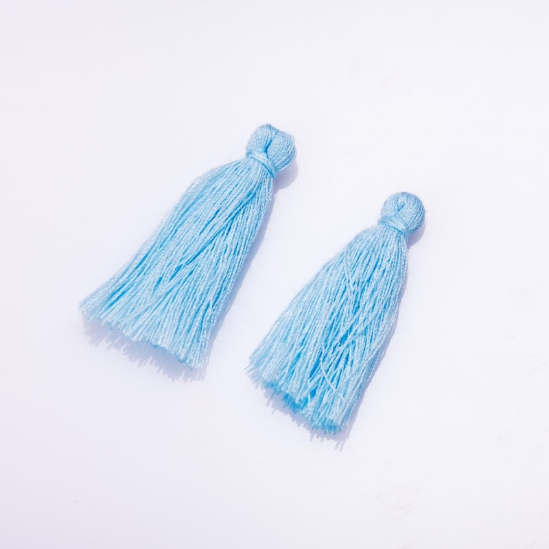 Craft Tassel Blank Mini Light Blue Cotton, 3cm Length, 4mm Diameter, Pair