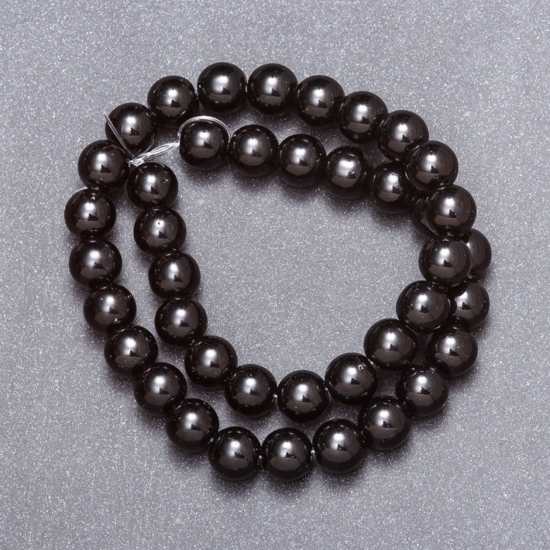 Black Agate Beads (Pressed), Smooth Round, 10mm Diameter, 37cm Strand