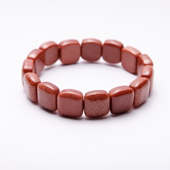 Aventurine Stone Bracelet (Synthetic) "Golden Sand" on Elastic Band, 12x12mm Link, 18cm Circumference