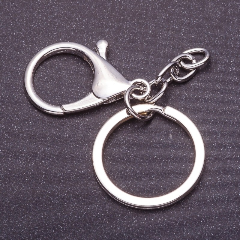 Price per Pack /10pcs. Keychain Base with Two Attachments — Lobster Clasp + Ring, Diameter 3cm, Length 5cm