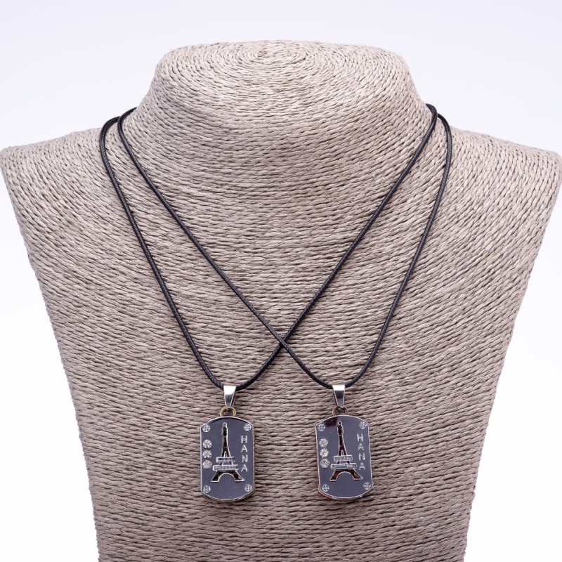 “Eiffel Tower” Friendship Pendant Set on Cord, Length 45cm, Diameter 20x30mm, Metal Color “Silver”