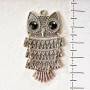 (45mm) Owl Pendant Charm, Light Gray Metal, Linked Chain, Black Rhinestones, Medium