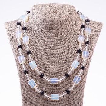 Clearance: Long Necklace, Moonstone (Synthetic) & Czech Crystal, diameter 13x18mm 8mm 10mm, length 120cm