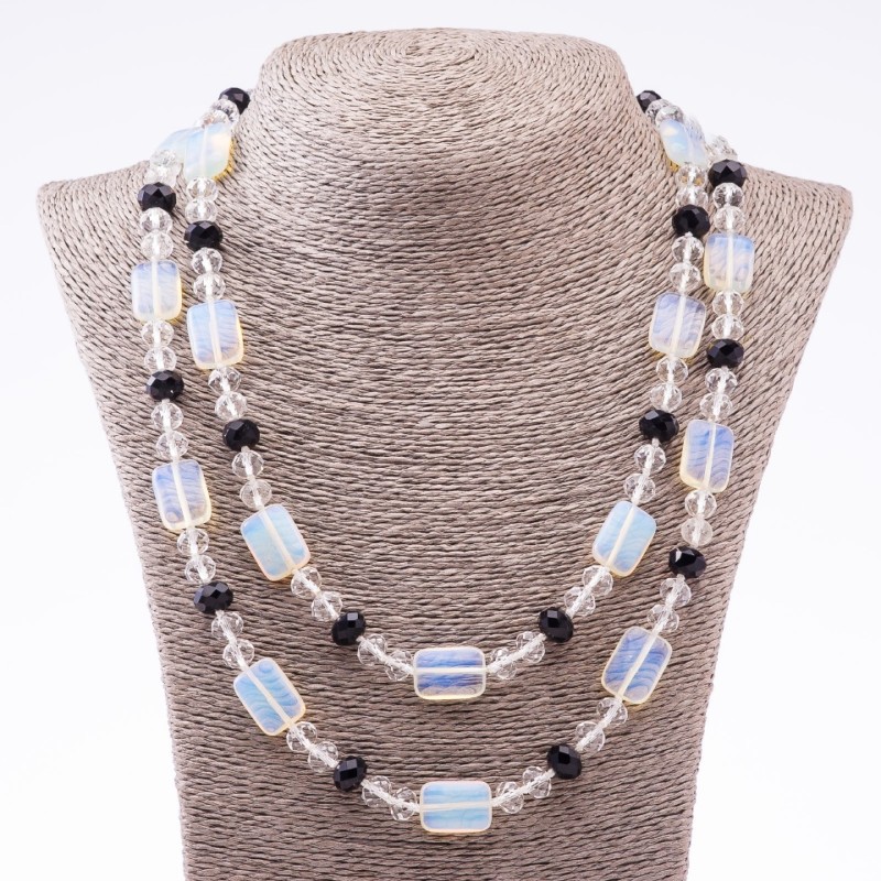 Clearance: Long Necklace, Moonstone (Synthetic) & Czech Crystal, diameter 13x18mm 8mm 10mm, length 120cm