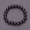 Natural Black Agate (Pressed) Smooth Round Bead Bracelet, 10mm, on Elastic Cord, 18cm Circumference