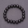 Natural Black Agate (Pressed) Smooth Round Bead Bracelet, 10mm, on Elastic Cord, 18cm Circumference