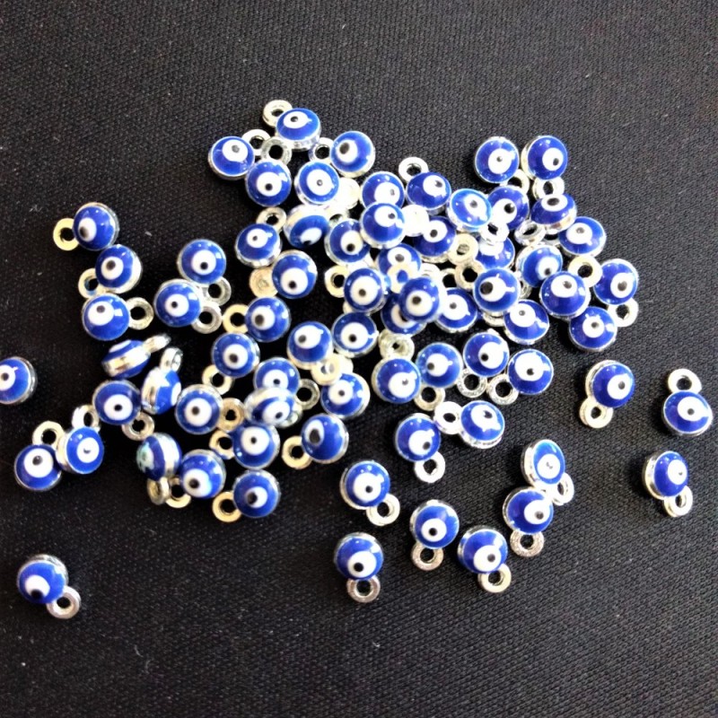 Findings pendant "eye", diameter 4mm, length 6mm, enamel, gray metal, pack of 14 pcs