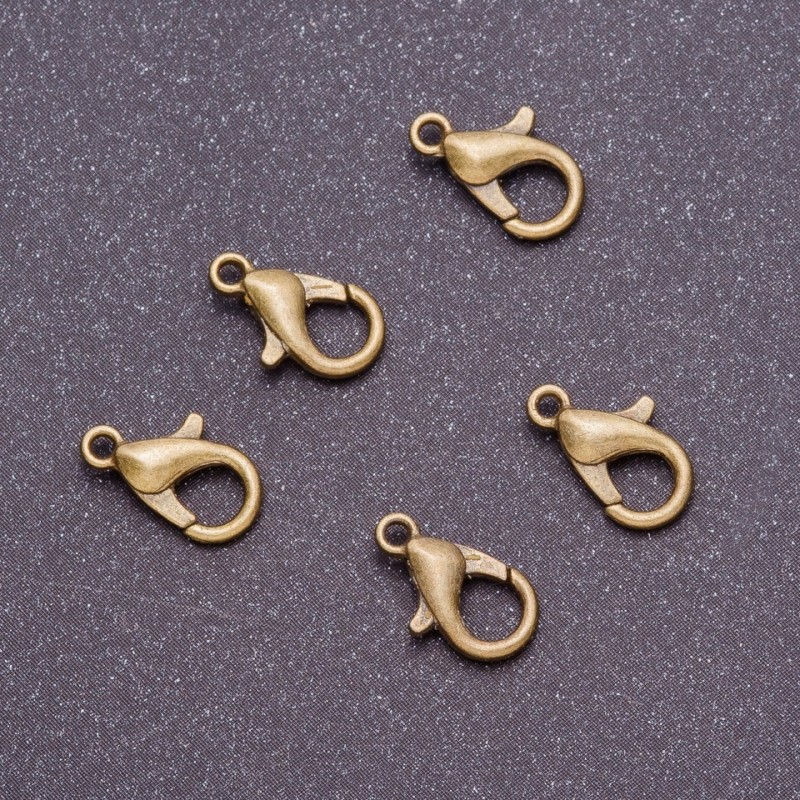 Lobster clasp, diameter 6mm, length 12mm, metal color bronze (pack of 10)