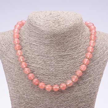 Natural Stone Necklace Chalcedony Smooth Bead, Diameter 10mm, Length 45cm