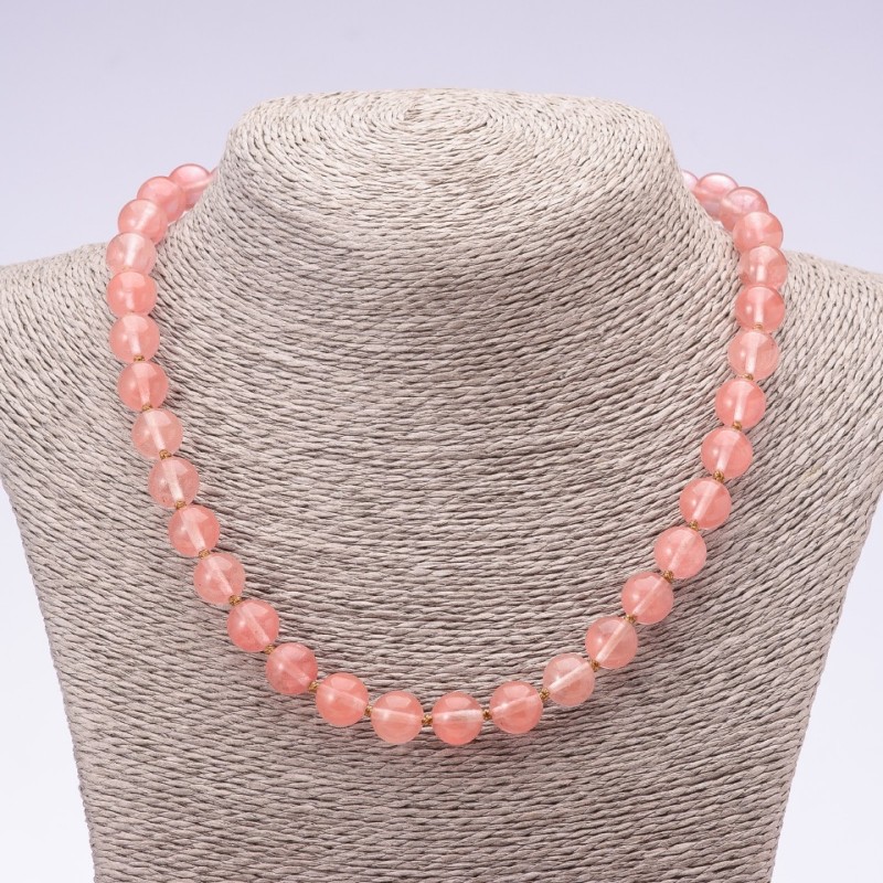 Natural Stone Necklace Chalcedony Smooth Bead, Diameter 10mm, Length 45cm