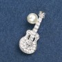 Guitar Brooch, Silver Metal with Bead and Rhinestones, 45x15mm+