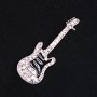 CLEARANCE Brooch Guitar light gray metal, rhinestones and enamel 45x15mm +