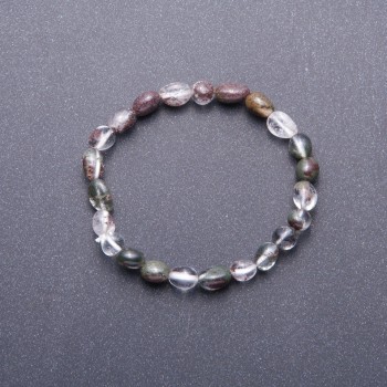 Moss Agate Tumbled Bead Bracelet, 6mm(+-) Diameter, 18cm Circumference, on Elastic Cord