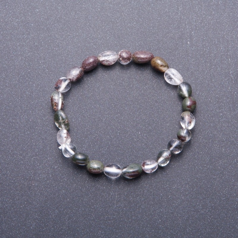 Moss Agate Tumbled Bead Bracelet, 6mm(+-) Diameter, 18cm Circumference, on Elastic Cord