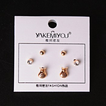 (5mm) Money Bag Ball Stud Earrings with Rhinestone, Gold
