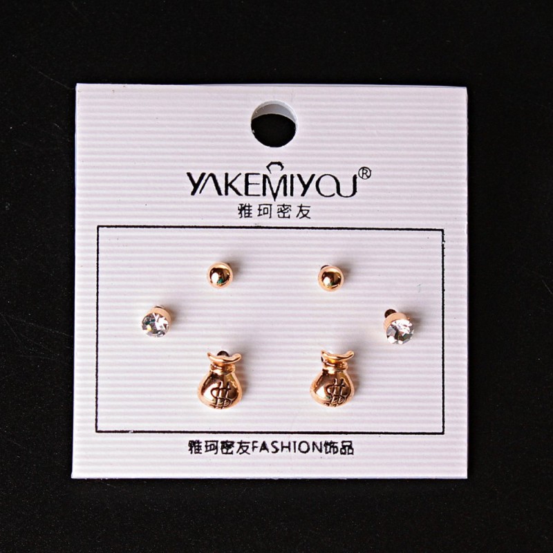 (5mm) Money Bag Ball Stud Earrings with Rhinestone, Gold