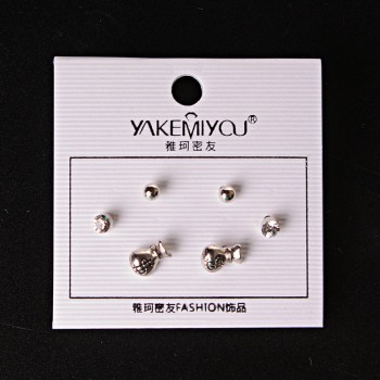 (5mm) Money Bag Ball Stud Earrings with Rhinestone, Silver